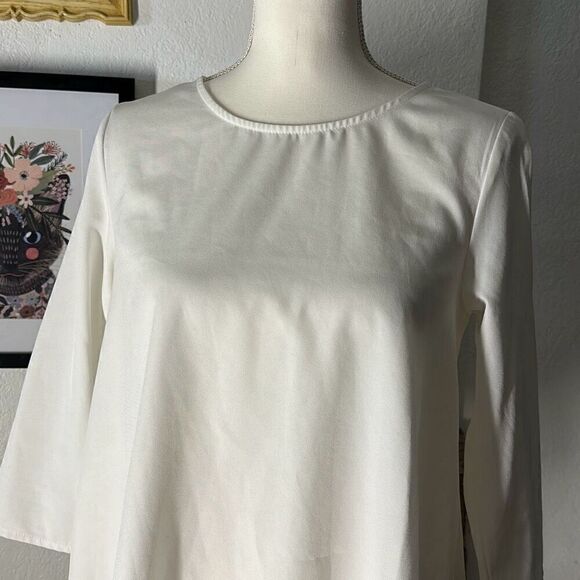 SHEIN Size Small White 3/4 sleeve blouse Scalloped bottom - Picture 2 of 5